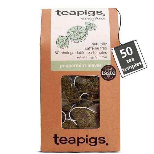 Teapigs Peppermint Leaves Tea Bags, Caffeine-Free, 50 Count