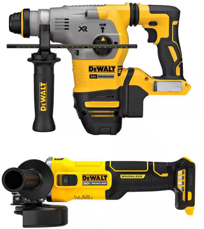 Dewalt 20V MAX XR Cordless Brushless 1-1/8 in. SDS Plus L-Shape Rotary Hammer and 4-1/2 in. Angle Grinder (Tools Only)