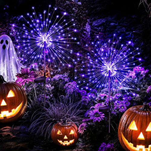 GIGALUMI Purple Solar Firework Lights 2-Pack with Dusk-to-Dawn Sensor