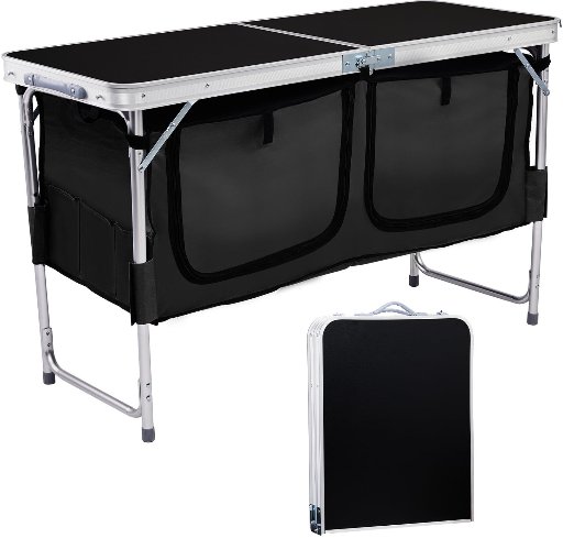 Ktaxon 4' Folding Camping Table Set w/ Storage & 3 Adjustable Heights