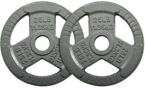 Signature Fitness Cast Iron Weight Plates for Strength Training, Fits 2-Inch Barbell (25LB × 2) Deal