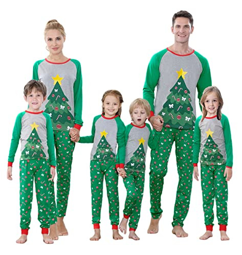Benaive Matching Cotton Family Christmas Pajamas Set
