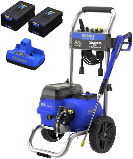 Kobalt 3000-PSI 2-GPM Cold Water Battery Pressure Washer with 5 Spray Tips (2) 80V 4Ah Batteries Deal