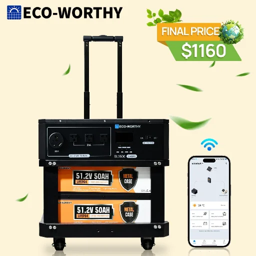 ECO-WORTHY 5120Wh 2-Pack 48V 50Ah Lithium Battery + 3500kW Solar Inverter For Home