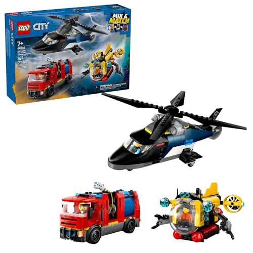 LEGO City Helicopter, Fire Truck & Submarine 874-Piece Building Set