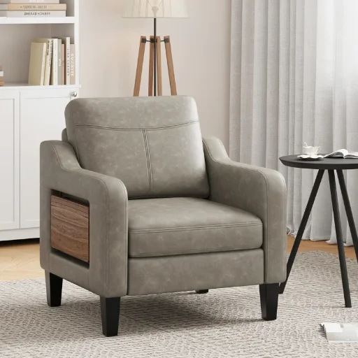 Latitude Run Wide Upholstered Accent Chair Faux Leather Armchair Deal