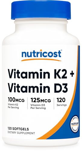 Nutricost Vitamin D3 + K2 (5000 IU D3 / 100mcg MK7), 120 Softgels