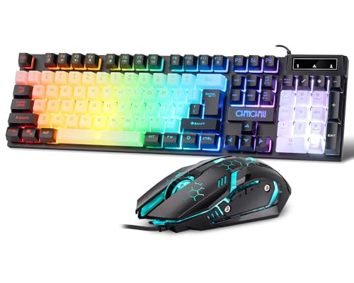 CHONCHOW USB Full Sized Wired Keyboard and Mouse Combo w/ RGB Lighting Effects