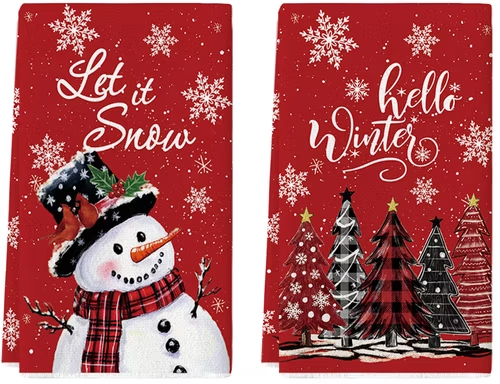 Snowman Let It Snow Kitchen Dish Towels 18x26 Inch Set of 2