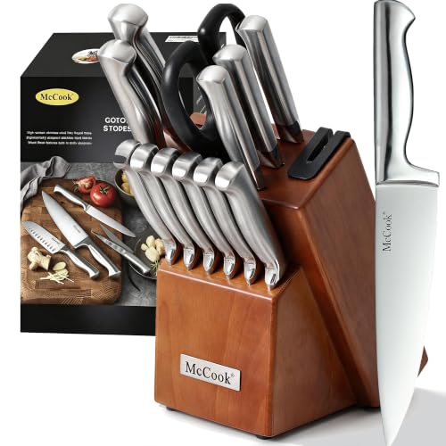 McCook MC29 German Stainless Steel Kitchen Knife Block Sets with Built-in Sharpener
