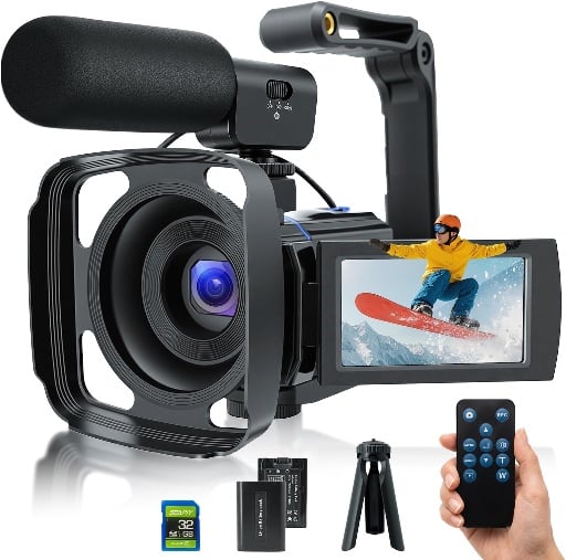 5K Video Camera Camcorder 64MP UHD Vlogging Camera 3.0" 270° Touch Screen IR Night Vision 16X Zoom 32GB Card Deal