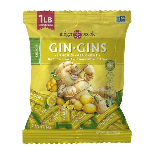 GIN GINS Lemon Ginger Chews Made with Fresh Ginger, 1lb