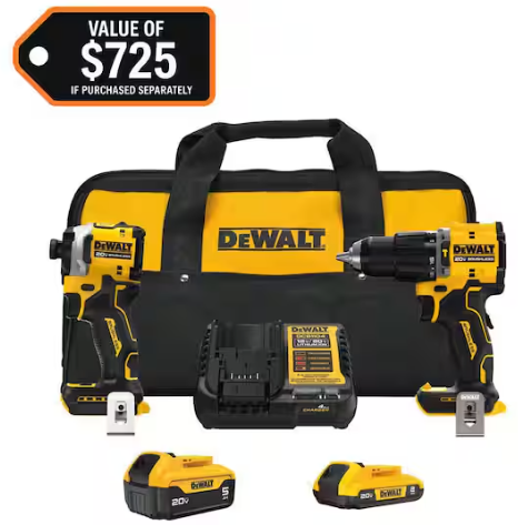 DeWalt Atomic 20V MAX Cordless 2-Tool Combo Kit w/ 5.0Ah & 2.0Ah Batteries