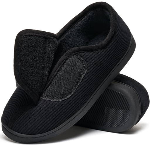 Ecetana Men's Corduroy Closed Back Slippers Plush Fleece Lined Indoor House Shoes