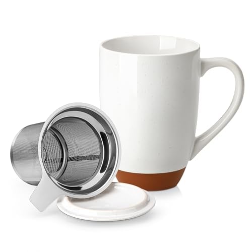 MALACASA 18-Oz Ceramic Tea Mug with Lid & Infuser