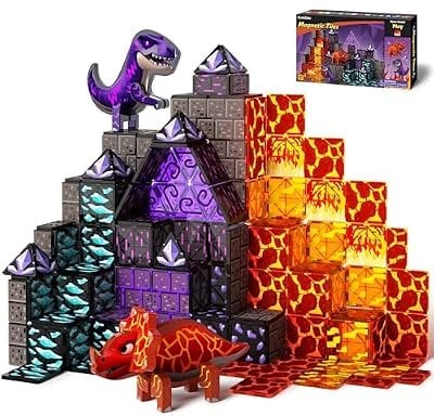 GobiDex Dinosaur Toys Magnetic Tiles Lava Cave Dinosaur World Set Deal