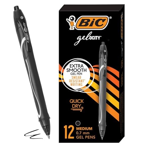 BIC Gelocity Quick Dry Black Gel Pens, Medium Point, 0.7 mm 12-Count Deal
