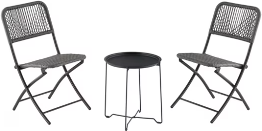 Mainstays 3-Piece Steel and Wicker Rope Folding Outdoor Patio Bistro Set, Gray/Black Deal