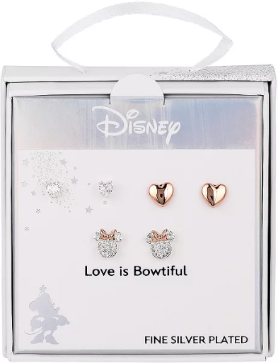 Disney's Minnie Mouse 14k Rose Gold Two Tone Cubic Zirconia Stud Earring Set