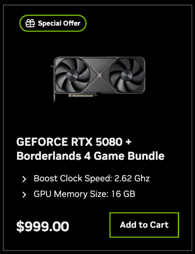 NVIDIA GeForce RTX 5080 + Borderlands 4 Game Bundle