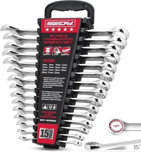 SEDY 15-Piece Combination Wrench Set w/ Organizer (Metric or SAE)