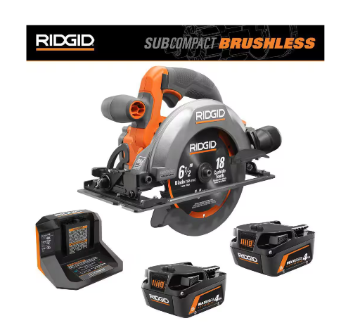 RIDGID 18V 6-1/2 in Circular Saw with (2) 4.0 Ah MAX Output Batteries