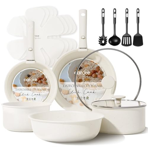CAROTE 17-pc Induction Pots & Pans Set w/ Removable Handle