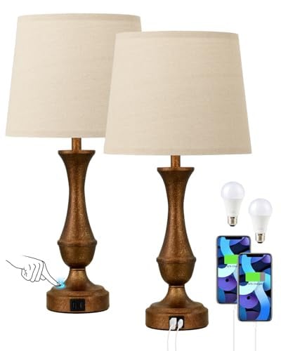 Seealle Dimmable Bedside Touch Lamps 2-Pack 22" w/ USB C+A Deal
