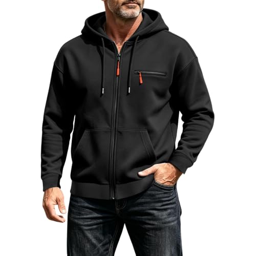 Mens Full Zip Hoodie Oversized Tactical Sweatshirt with Zipper Chest Pocket