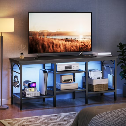 Pinmoco TV Stand for TVs up to 55", LED Light Entertainment Center