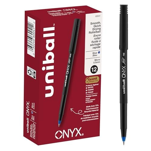 Uni-Ball Onyx Rollerball Pens Micro Point 0.5 mm Blue Ink 12-Pack Deal