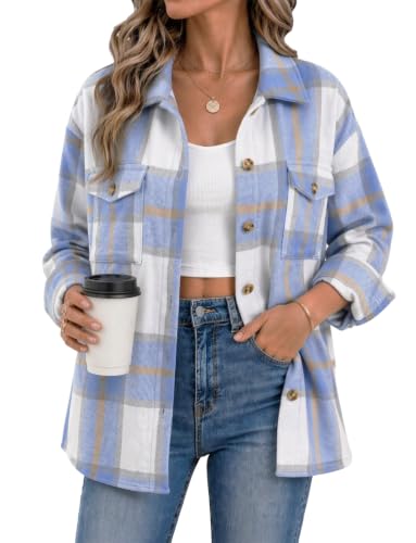 Zeagoo Flannel Jacket Women Plaid Button Down Shackets Long Sleeve Deal