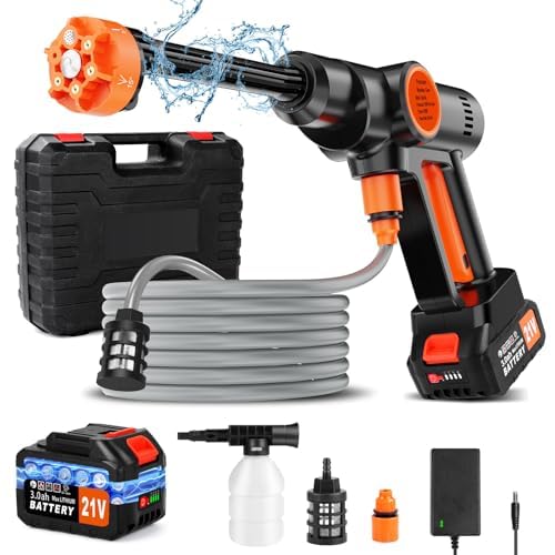 Cordless Pressure Washer with 6000mAh Battery, 6-in-1 Nozzle, and Foam Cannon