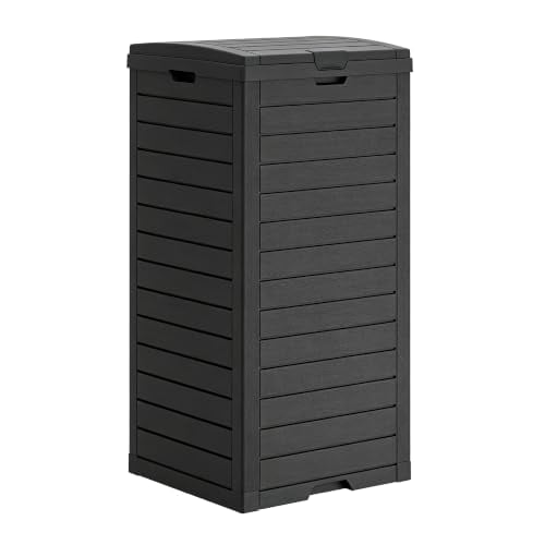 Waterproof Plastic Outdoor Garbage Can with Drip Tray and Lid, 32 Gallon