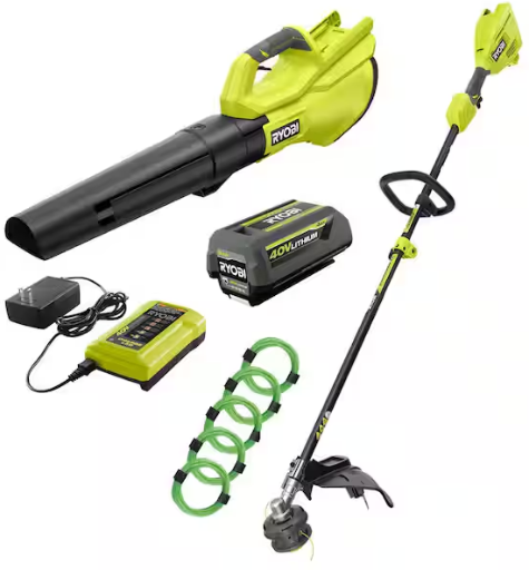 Ryobi 40V Cordless Attachment Capable String Trimmer and Blower with 4.0 Ah Battery