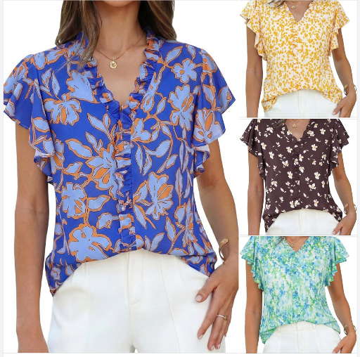 GRACE KARIN  Ruffle Sleeve Boho Chiffon Blouses - Many Options Deal