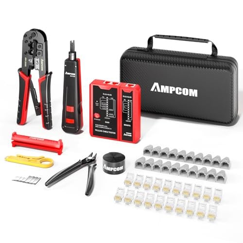 AMPCOM Ethernet Crimping Tool Kit 10-in-1 RJ45/RJ11 w/Tester