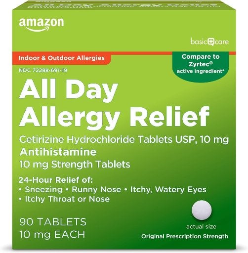 Amazon Basic Care All Day Allergy, Cetirizine Hydrochloride Tablets, 10 mg, 90-Count Deal