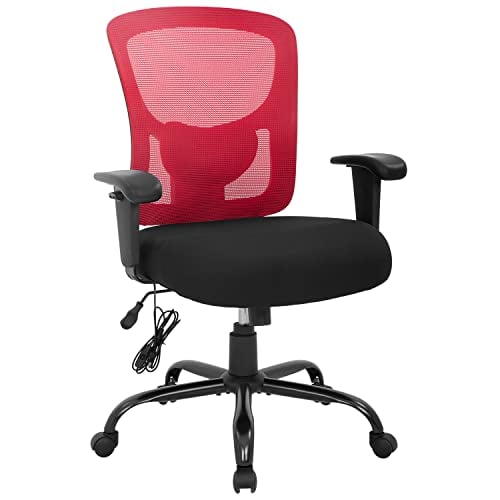 Office Chair Big and Tall 400lbs Mesh Massage Computer Chair with Lumbar Support Wide Seat, Red