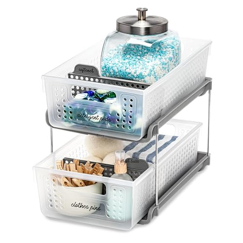madesmart 2-Tier Multi-Purpose Slide-Out Organizer w/ Handles and Dividers (Frost)