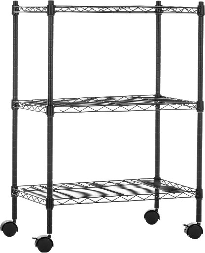 Amazon Basics 3-Shelf Adjustable Heavy Duty Metal Storage Shelving Unit with Wheels (Black)