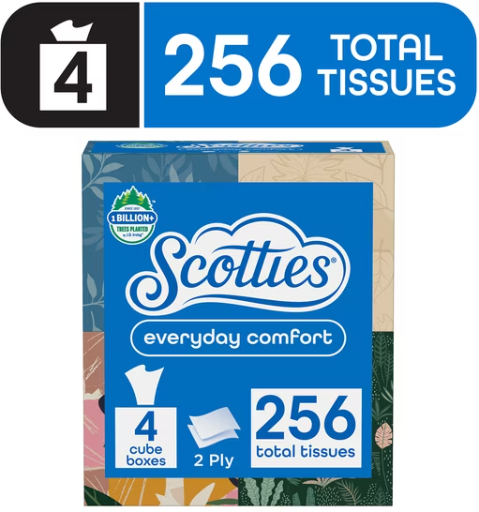 Scotties Everyday Comfort Facial Tissues 4 Cube Boxes + $1.50 Walmart Cash Deal