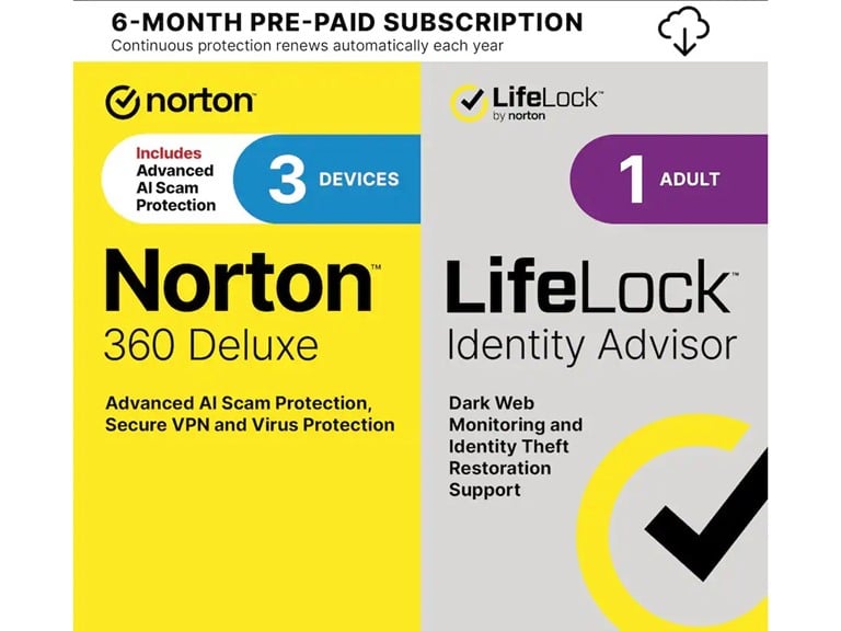 Norton 360 3-Device with LifeLock Identity Advisor, Internet Security, Scam Protection & VPN (6-Month Subscription)