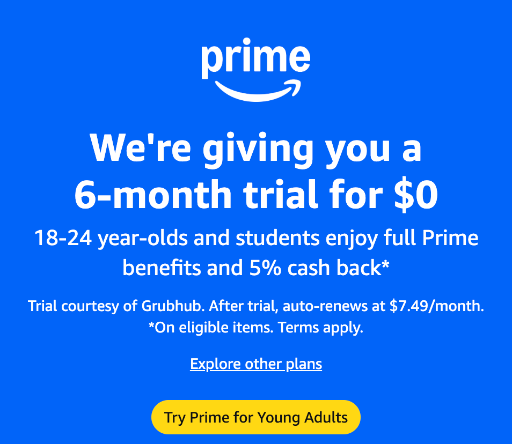 Amazon Prime Young Adult Deal