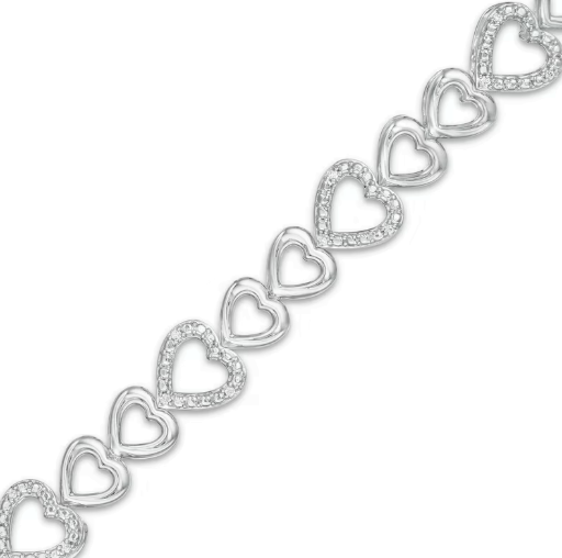 Diamond Sideways Heart Link Bracelet in Sterling Silver 7.5"