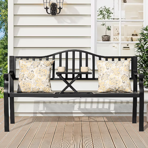 Nuu Garden 59.45-in. W Black Iron Traditional Bench Deal