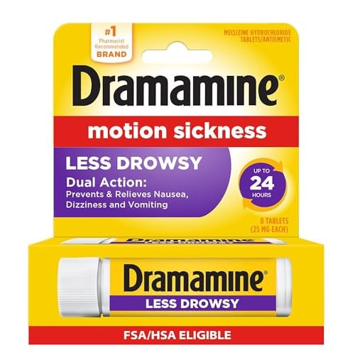 Dramamine Motion Sickness Less Drowsy Travel Vial 8-Count Deal