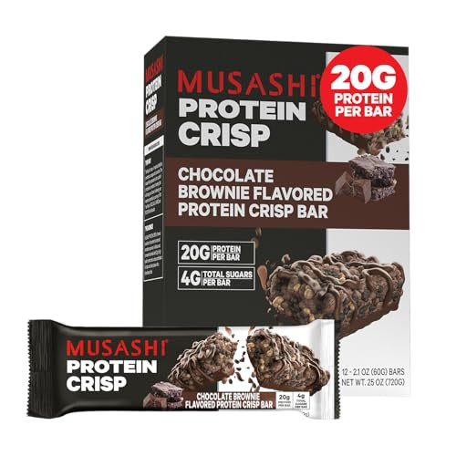 MUSASHI Protein Crisp Bar, Chocolate Brownie, 12 Pack