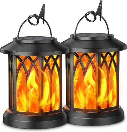 Hanging Solar Lights Lanterns Flickering 2 Pack