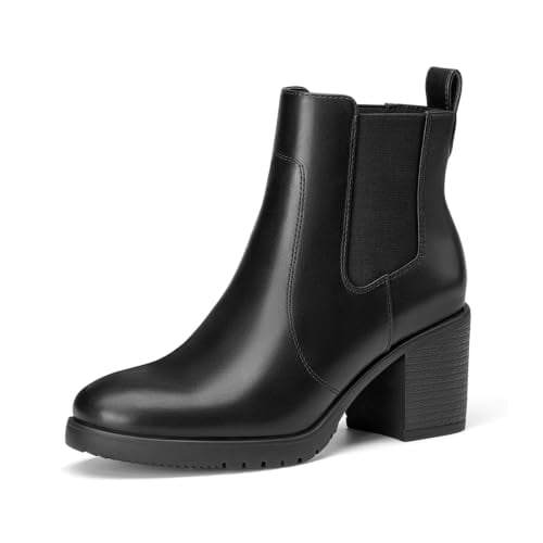 Athlefit Women's Slip On Elastic Chelsea Ankle Boots w/ 2.76-inch Chunky Block Heel
